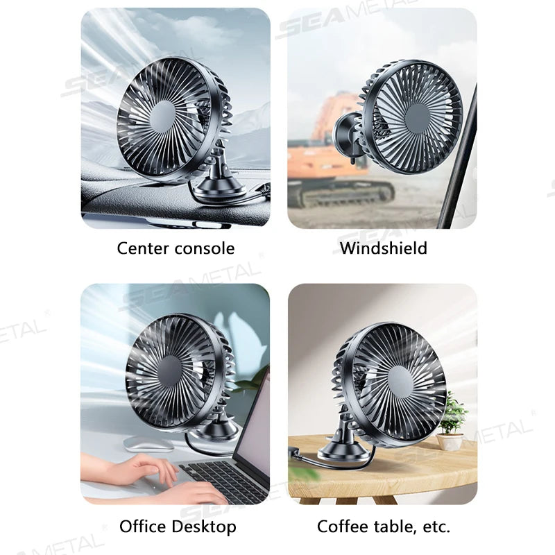 BLALION Car Fan 12V-24V Large Wind Three Speed Control Low Noise Portable Suction Cup Single Head Auto Cooling Fan USB Powered