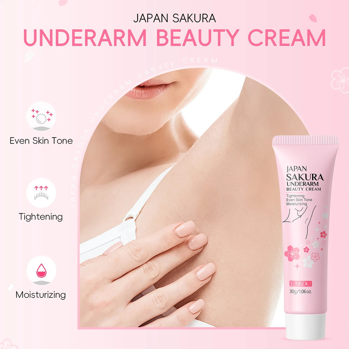 Laikou Sakura Body Whitening Lotion Dark Spot Remover For Underarms Knees Elbows Melanin Bleaching Lightening Cream 30g