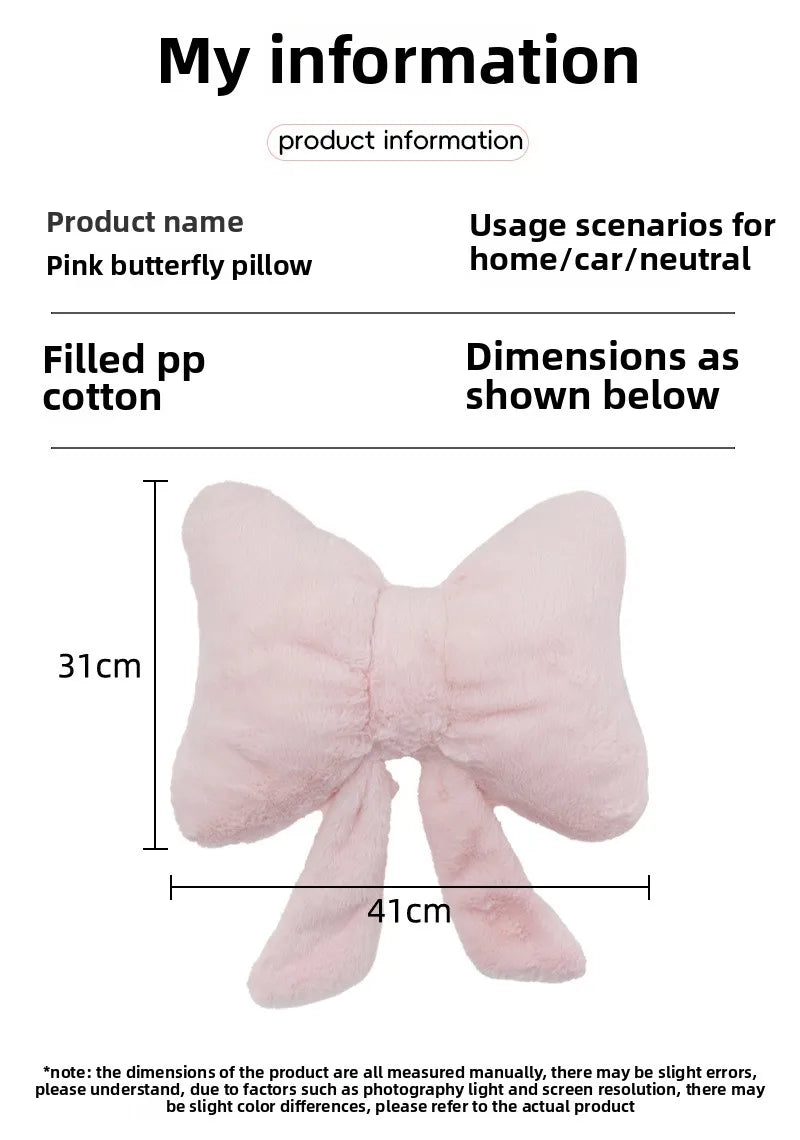 Pink bow ribbon couch pillow imitation rabbit fur comfortable car seat cushion ins style simple all-match back cushion