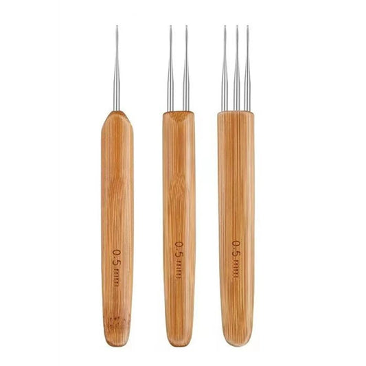 3 Pcs 0.5mm Dreadlock Crochet Hook Wood Crochet Needles Hair Dreadlocks Tool for Braid Craft