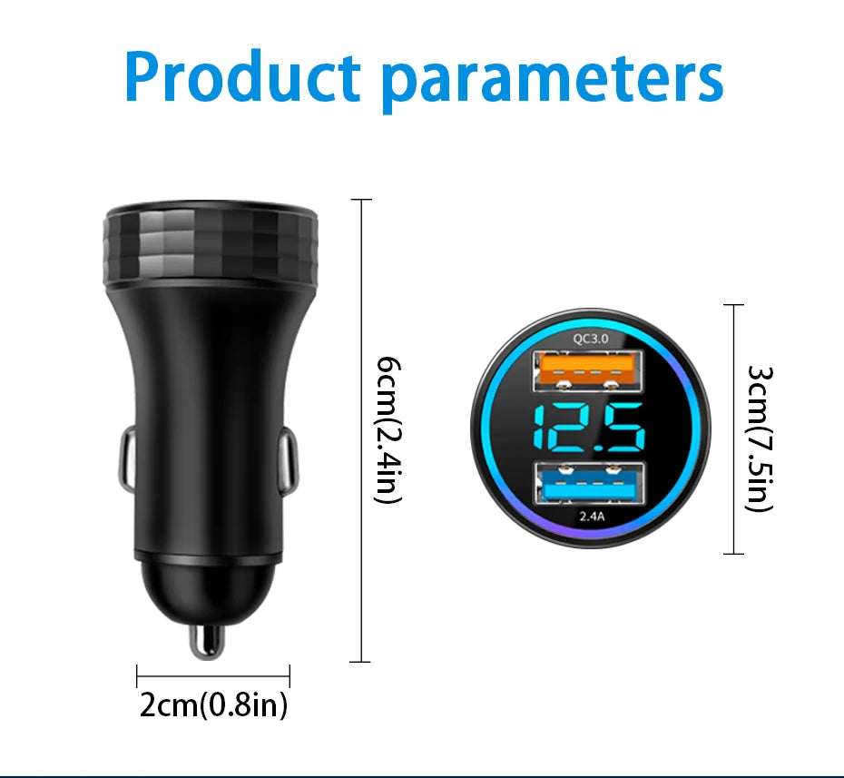 BLALION 66W 2 Port Super Fast USB Car Charger PD20W QC 3.0 Quick Charging Adapter with Digital Display For IPhone Samsung Xiaomi