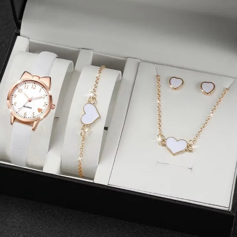 Fashion Women's Quartz Watch PU Leather Strap Student Cute Cartoon Girl WatchesJewlery Set NO BOX