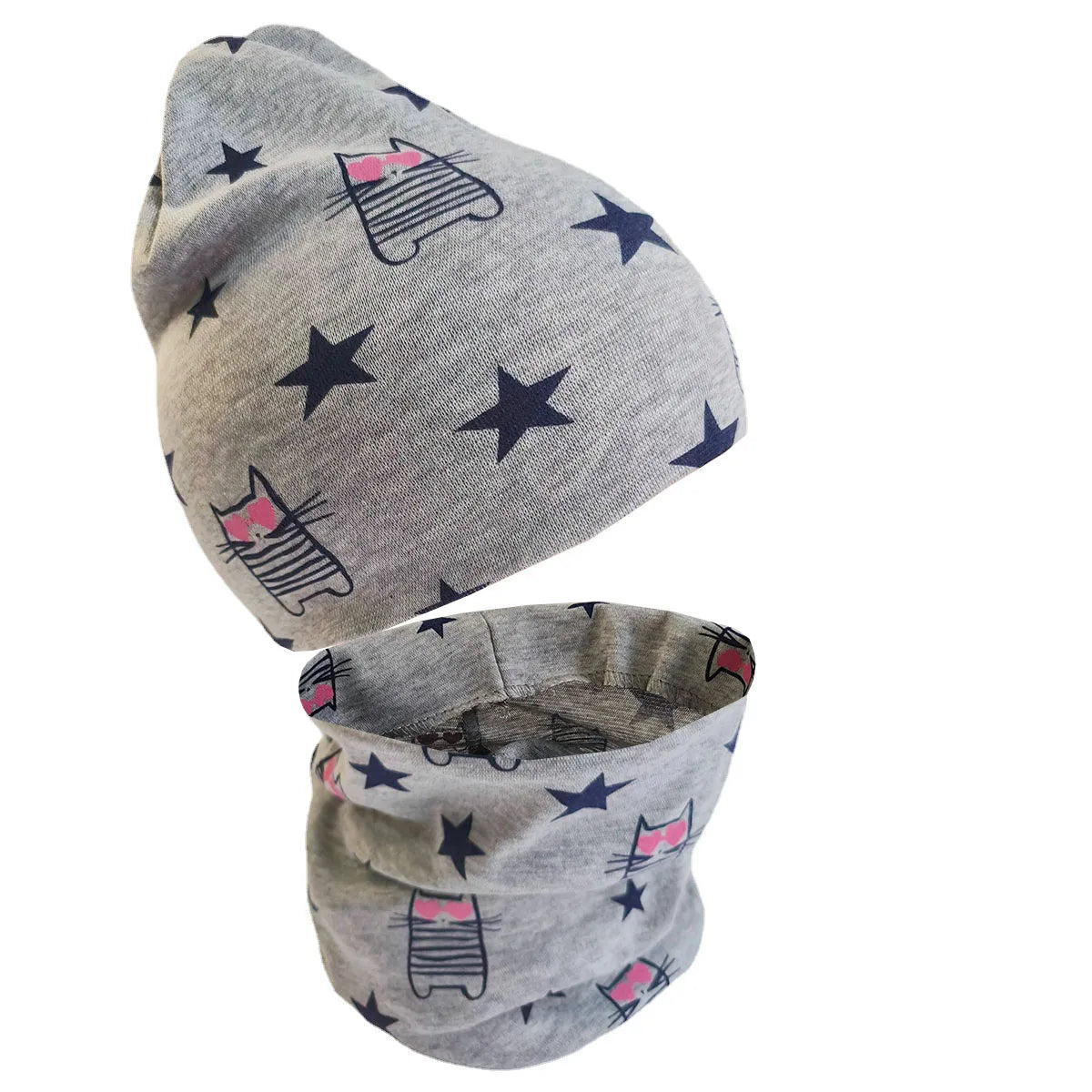Spring Autumn 2PCS Baby Beanie Hat Scarf Stars Print Warm Toddler Hat Scarf for Girls and Boys Infant Hats Set Kids Skull Caps