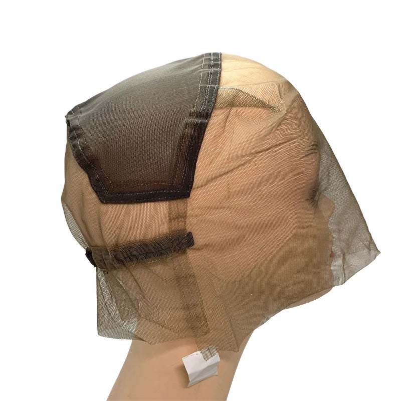 Adjustable Full Lace Wig Cap Brown/Beige with Stretch Straps Guide Line Customizable Wig Making Base for Hair Extension Projects