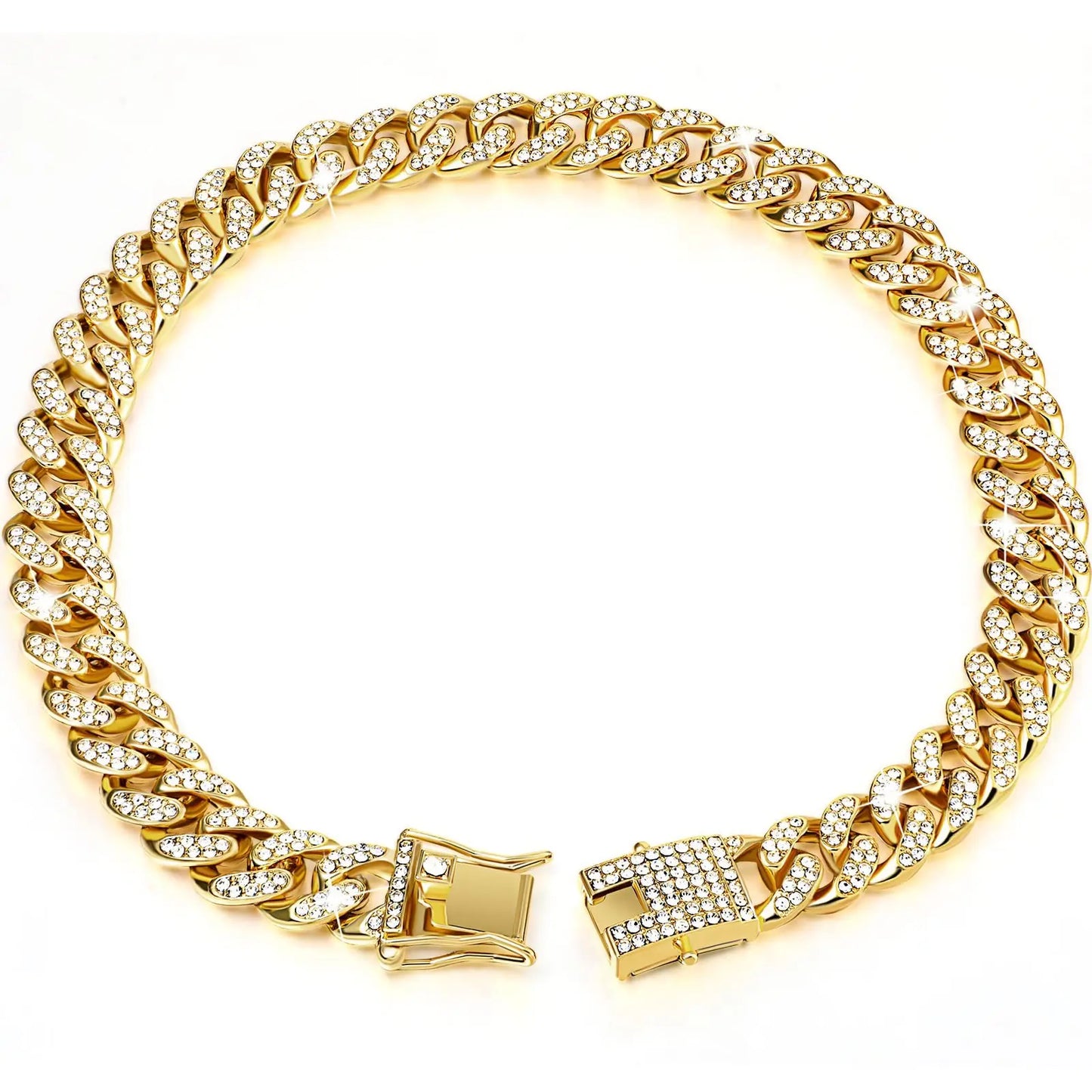 Pet Dog Collar Cat Cuban Chain Diamond Walking Metal Chain Collar with Design Secure Buckle Jewelry Accessories Cuban Collar