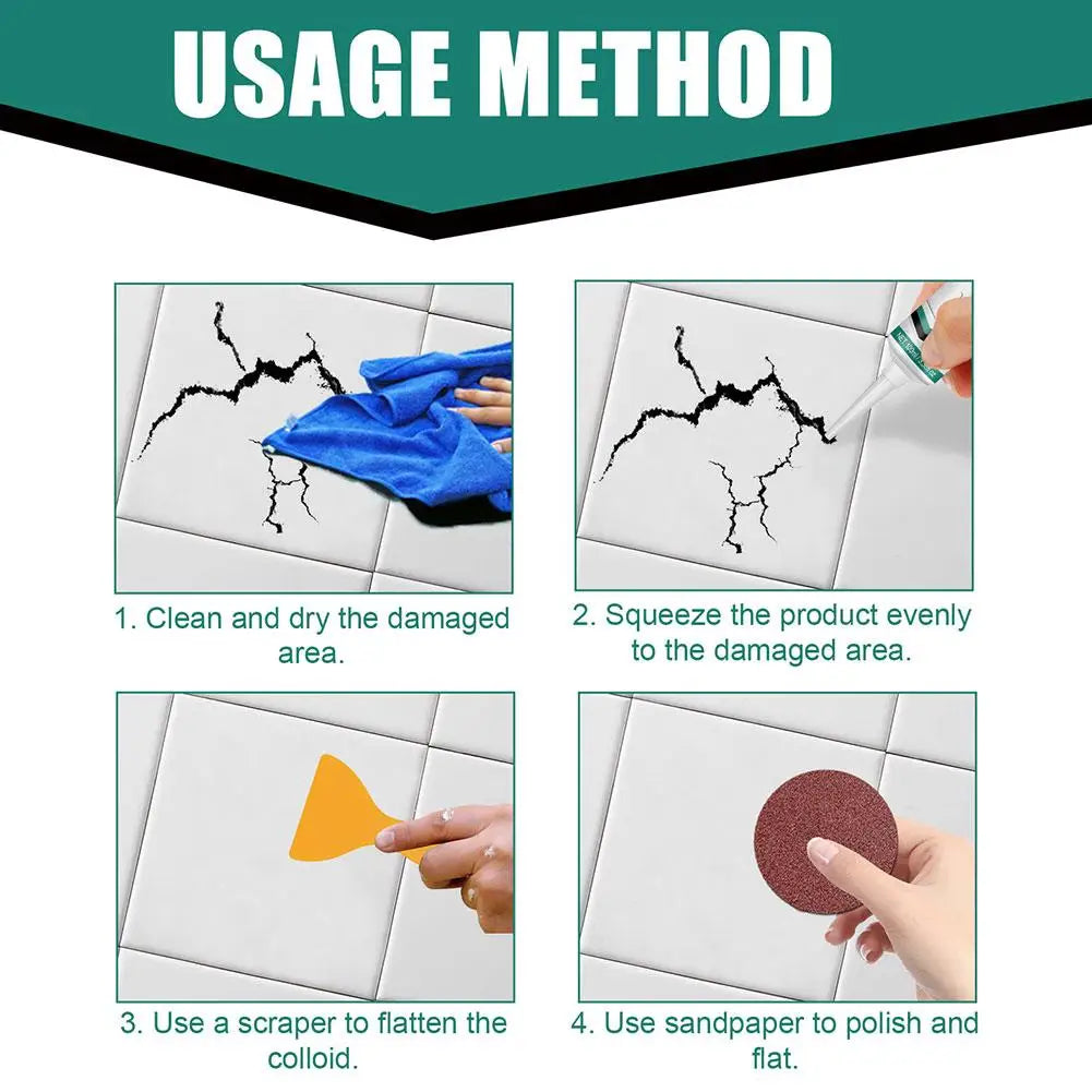 Tile And Ceramic Glaze Repair Paste Fix Tub Chips and Sink Cracks with Super Adhesion for Porcelain Ceramic Enamel
