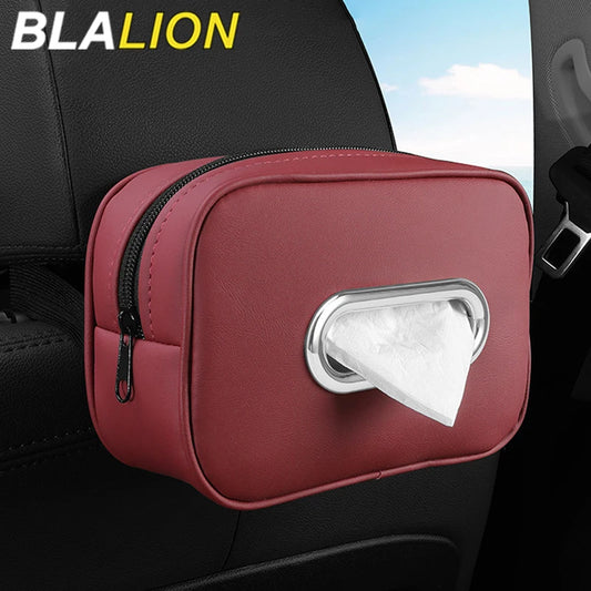 BLALION Car Tissue Box Holder Nappa Leather Car Center Console Armrest Napkin Box Sun Visor Backseat Tissue Case with Fix Strap