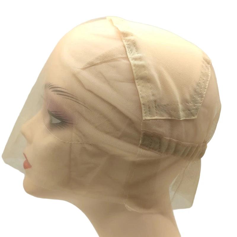 Adjustable Full Lace Wig Cap Brown/Beige with Stretch Straps Guide Line Customizable Wig Making Base for Hair Extension Projects