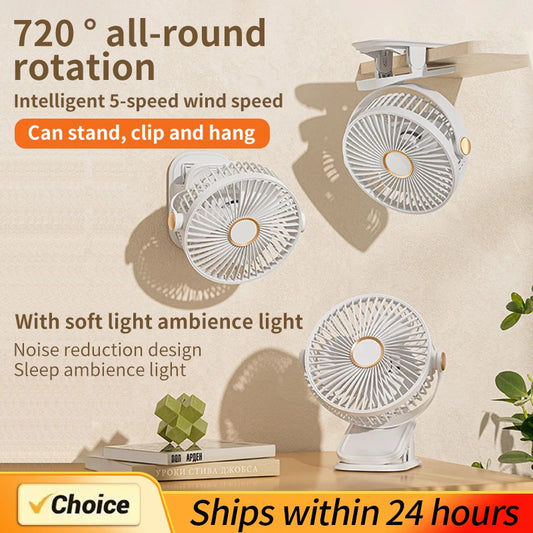 New 3 in 1 Portable Mini Clip Fan Rechargeable Air Circulator Wireless Electric Fan With Led Light Clip-on Home handheld Fan