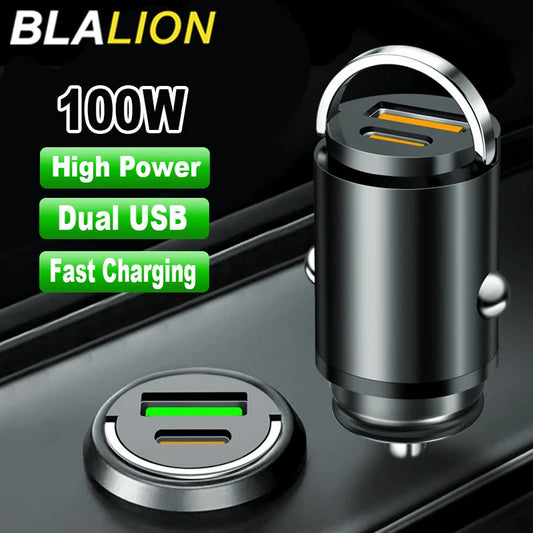 BLALION 100W Dual Ports USB Car Charger Lighter Fast Charging Car Phone Charger Adapter for iPhone 13 12 Xiaomi Huawei Samsung