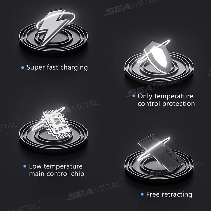 BLALION 4in1 120W Car Fast Charger Retractable USB Type C Cable For IPhone Xiaomi Huawei Samsung Car Cigarette Lighter Adapter