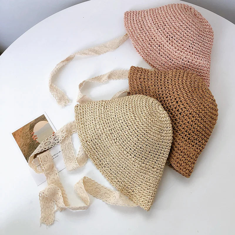 Summer Baby Hat Straw Baby Girl Cap Fashion Lace Bow Beach Children Panama Hat Princess Bonnets for Kids Outdoor Travel Sun Cap