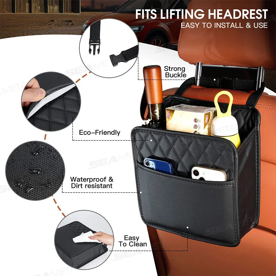 BLALION Multifunctional Car Seat Storage Bag Leather Storage Bag Garbage Bag Hanging Storage Bag Suitable For Most Car Models