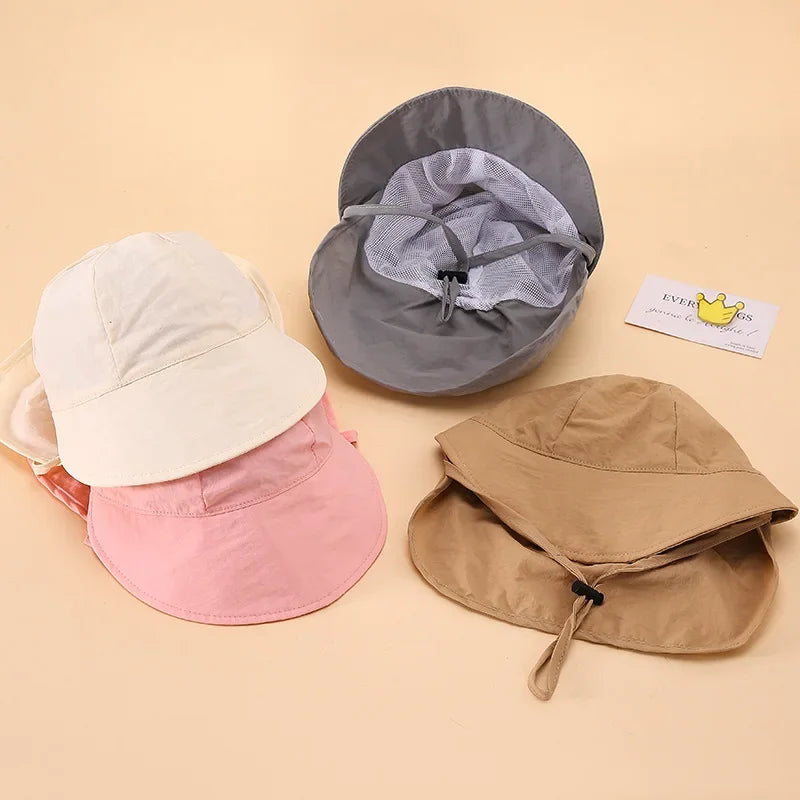 New Summer Toddler Sun Hat with Shawl Soft Brim Quick Dry Outdoor Activities Cap for 1-3Y Boys and Girls Beach UV Protection Hat