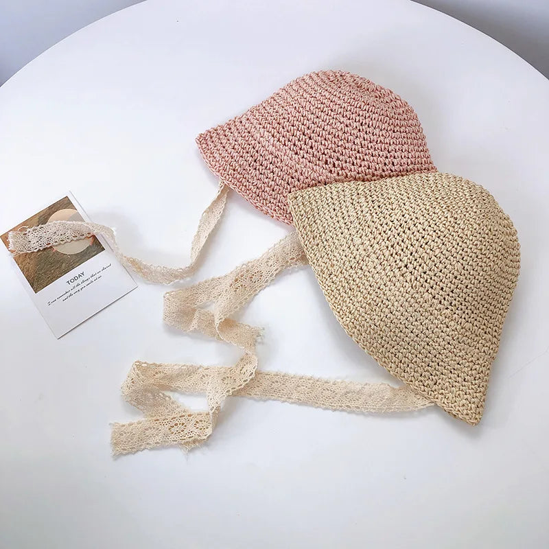 Summer Baby Hat Straw Baby Girl Cap Fashion Lace Bow Beach Children Panama Hat Princess Bonnets for Kids Outdoor Travel Sun Cap