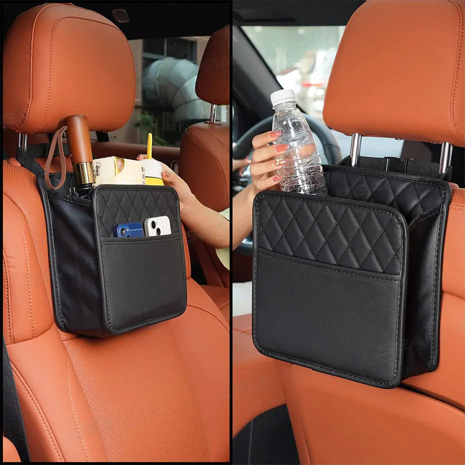BLALION Multifunctional Car Seat Storage Bag Leather Storage Bag Garbage Bag Hanging Storage Bag Suitable For Most Car Models