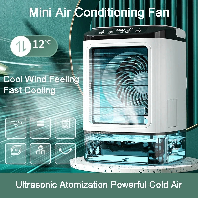 Air Conditioner Portable Fan Desktop Dual Spray Ultrasonic Atomization 3-Speed Mute Air Cooler Night Light Electric Fan for Home