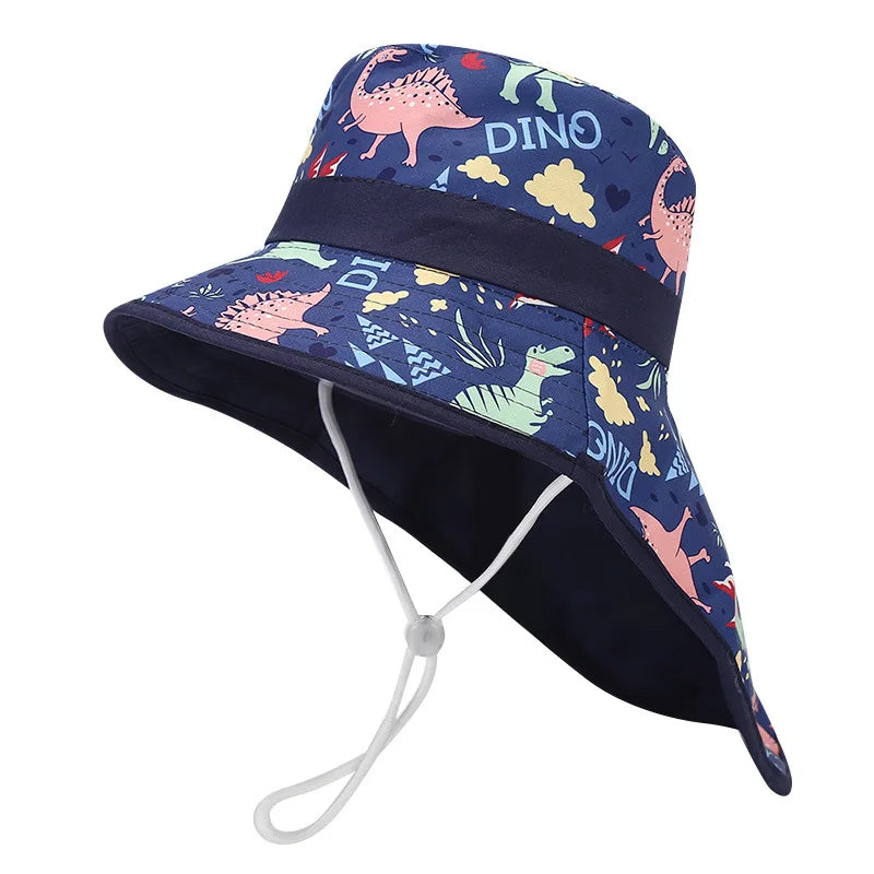 New Summer Baby Bucket Hat for Boys Girls Cartoon Children's Fisherman Hat Autumn Panama Kids Wide Brim Beach Shawl Sun Hat