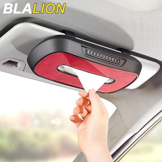 BLALION Car Tissue Box with Temporary Parking Card Sun Visor Backseat Tissue Holder Leather Case Auto Interior Accessories