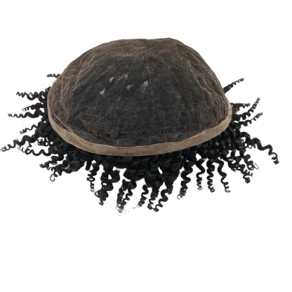 NLW 8mm Afro Curl Men Toupee 10*8 Hair replacement system for Men Full Lace Hair pieces Hair prosthesis  Hair units base