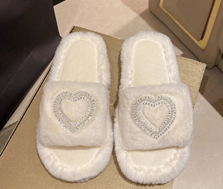 New Fashionable Hot Diamond Pearl Love Hair Cotton Slippers for Autumn and Winter Home slipper