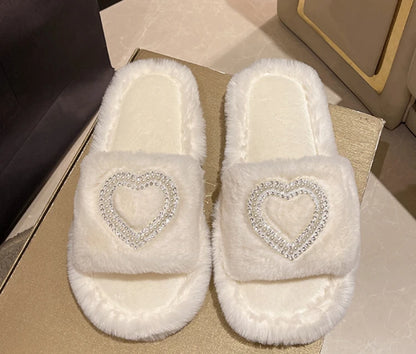 New Fashionable Hot Diamond Pearl Love Hair Cotton Slippers for Autumn and Winter Home slipper