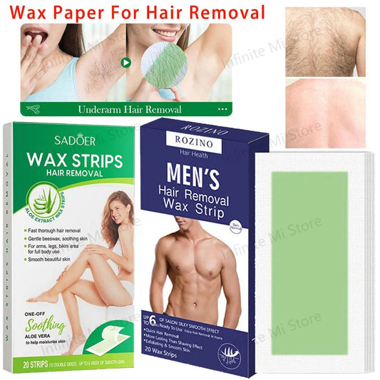 Hair Removal Wax Paper 20Pcs/Set Non-permanent Facial Body Depilatory Professional Effective Waxing Cold Wax Strips Paper Women