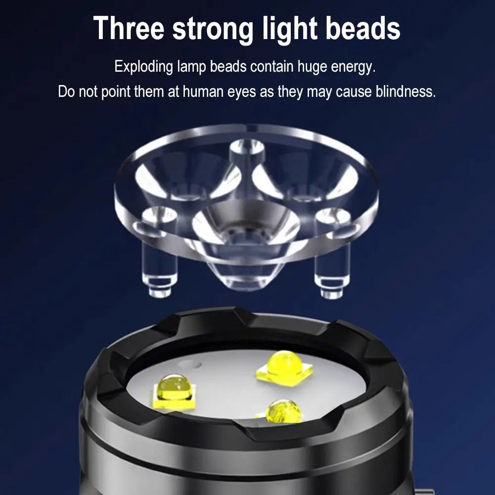 Three-Eyed Monster Mini Flash Super Power flashlight Rechargeable Portable Outdoor Lighting Long-Range Powerful Flash Lights