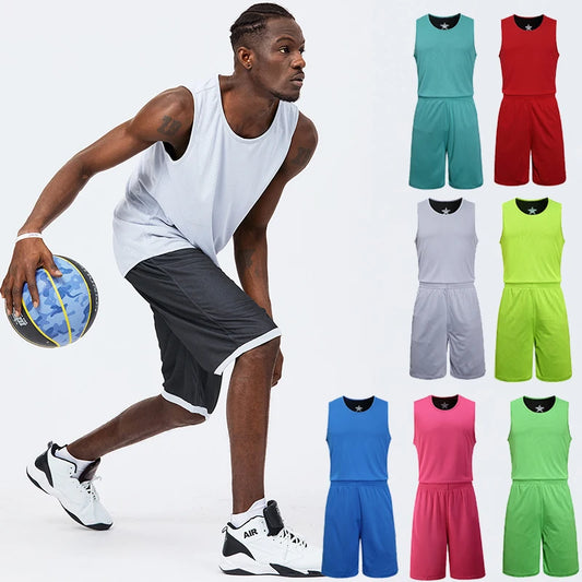 NASA GISS Double sided Basketball Suit Ice Silk Sports Set Men's Summer Quick Drying Men's Running and Fitness Sleeveless T-shir