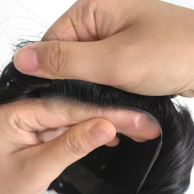 N.L.W. Men's Toupee Replacement Hairpiece 100% European Human Hair AUS Lace And PU System #1B off Black