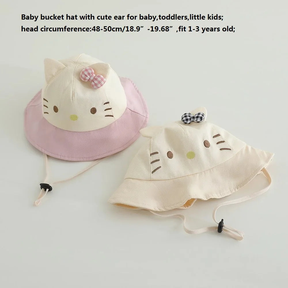 Panama Summer Cute Cat Bowknot Baby Bucket Hat for Girls Cotton Toddler Sun Cap Children Beach Sun Hat Kids UV Protection Cap