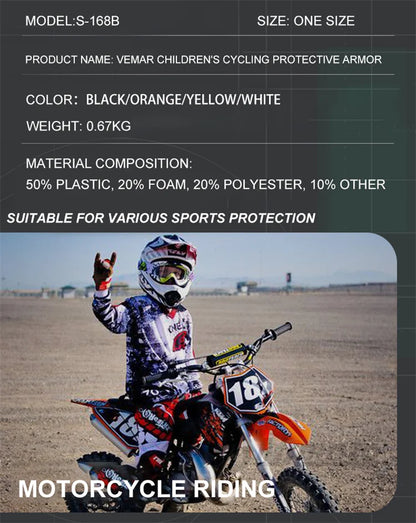 Children Motorcycle Riding Body Armor Vest Kids Motocross Back Chest Protectors Off-Road Dirt Bike Cycling Protective Gear