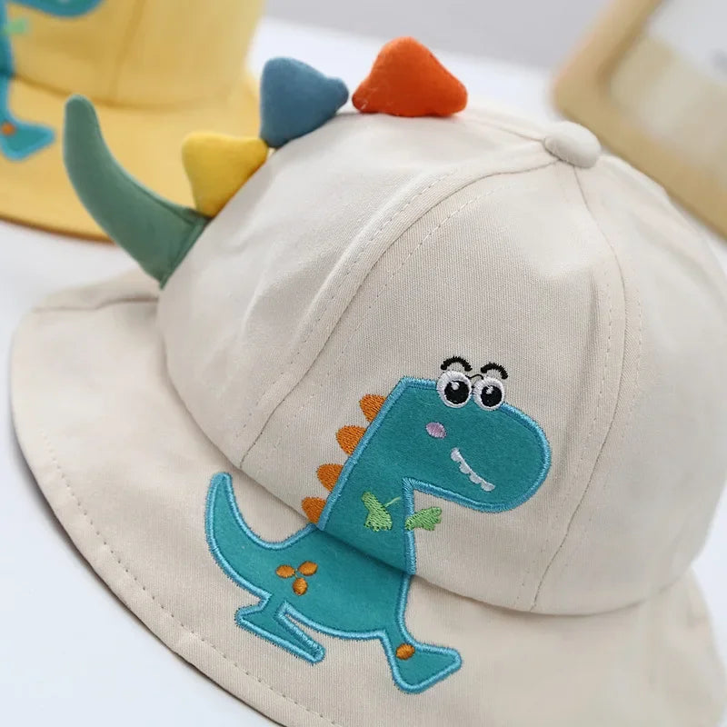 New Cartoon Dinosaur Summer Baby Hat for Girls Boys Panama Toddler Wide Brim UV Beach Sun Cap Outdoor Children Fisherman Hat