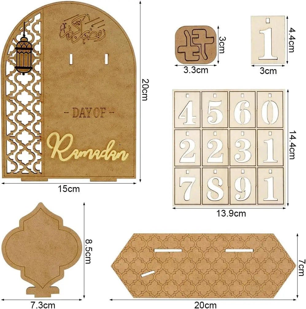 Ramadan Countdown Calendar Wooden Eid Mubarak Ornament Kareem Ramadan Decoration For Home Islamic Muslim Party Decor AL Adha