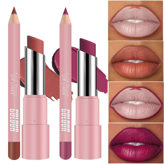 Velvet Matte Lip Liner Lipstick Pen Set Red Contour Tint Lipstick Sexy Red Contour Tint Lipstick Non-stick Cup Lipliner Pen Make