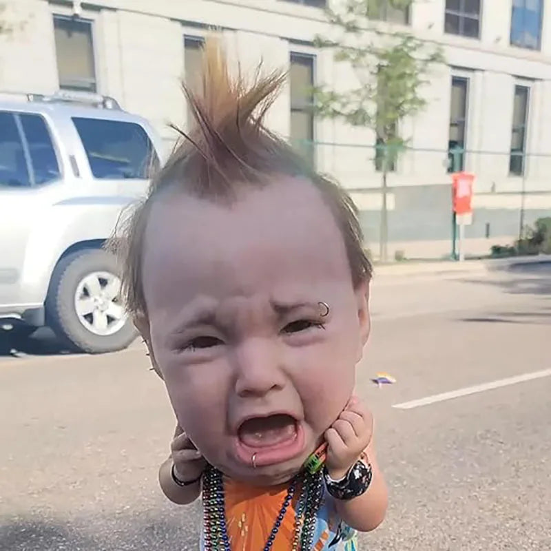 Crying Punk Baby Masque Creepy And Hilarious Latex Head Masque, Latex Head Cover For Halloween Cosplay Costume