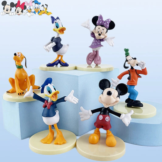 6Pcs/Set Disney Cartoon Action Figure Doll Anime Mickey Mouse Minnie Donald Character Model Toy Car Decoration Kids Xmas Gifts