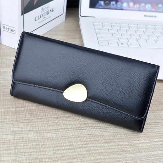 PU Leather Women Wallets Luxury Long Hasp Fold-over Pattern Coin Purses Female Brand Solid Colors New Thin Clutch Phone Bag