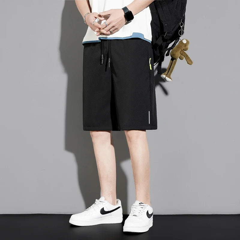 Summer thin style men's shorts reflective vertical strip ice quick-dry stretch casual pants