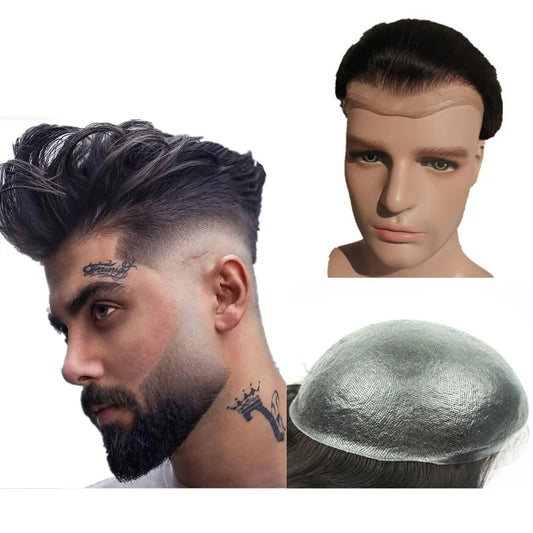 Toupee for Men 0.04mm Thin Skin PU Human Hair Prosthesis and Hair Units Hair Replacement System base 10*8