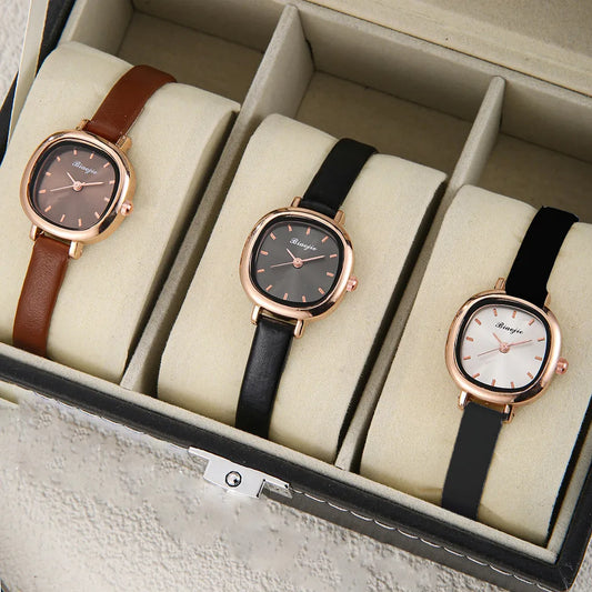 Kegllect Ladies Vintage Quartz Watch Women Classic Small Square Dial PU Strap Watches Jam Tangan Perempuan