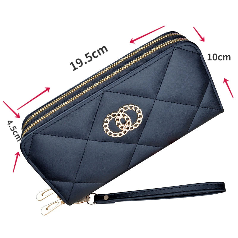 New Wallet Women's Long Double Zipper Large Capacity Handbag Mom's Fashion Simple Double Layer Wallet Mobile Case