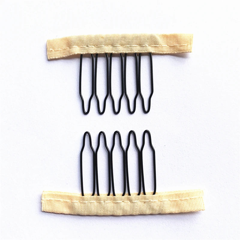 10Pcs Wig Combs To Secure Wig 4-7Teeth Wig Comb Wig Clips With Cloth For Making Wig Caps Steel Material Clips Combs