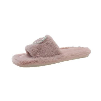 New Fashionable Hot Diamond Pearl Love Hair Cotton Slippers for Autumn and Winter Home slipper