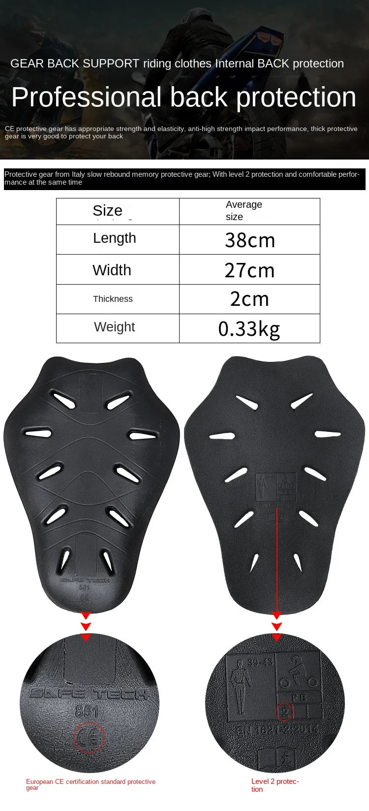 CE Level 2 Certification Protective Gear For Motorcycle Jacket Back Protector Thicken Elasticity Rider Armor Chest Spine Pads