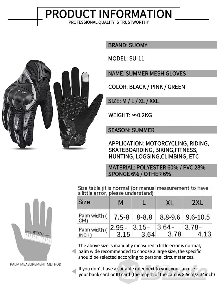 Suomy Motorcycle Gloves Men Women Summer Motorbike Racing Gloves Touch Screen Breathable Motocross Moto Biker Cycling Gloves