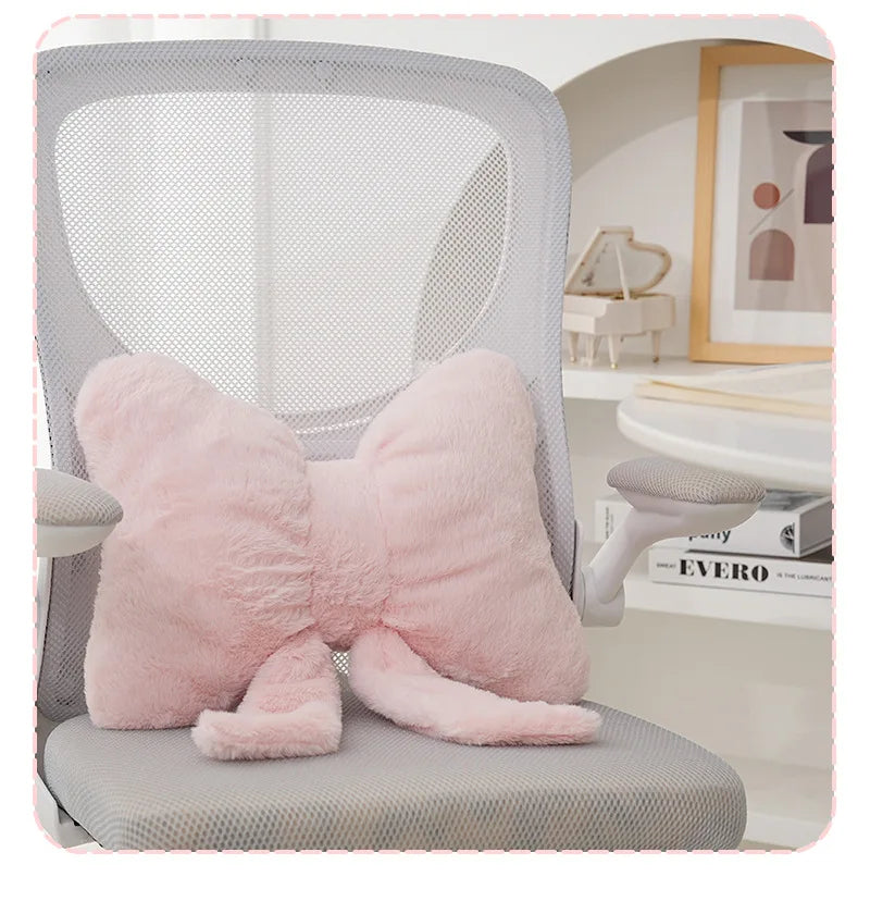 Pink bow ribbon couch pillow imitation rabbit fur comfortable car seat cushion ins style simple all-match back cushion