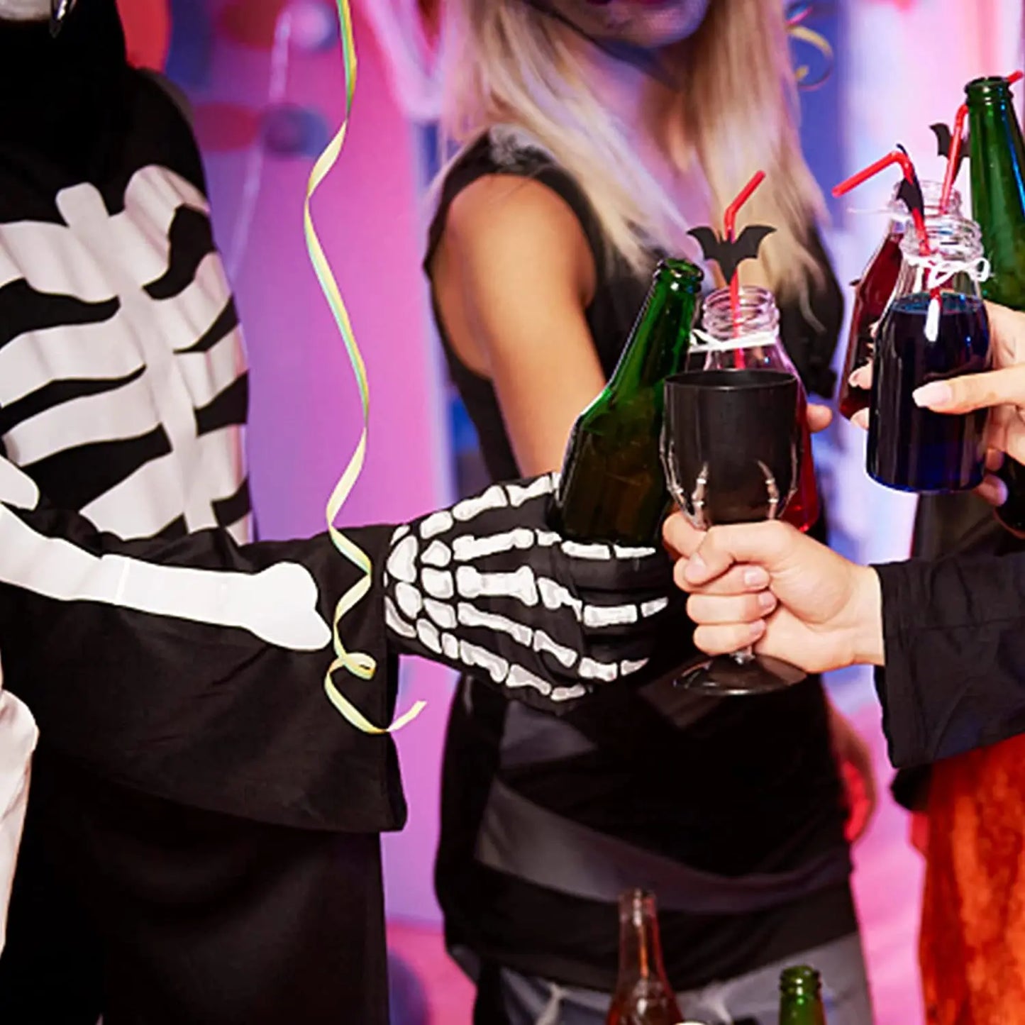 Halloween Skeleton Gloves Unisex Adult Full Finger Short Gloves Women Stretch Cosplay Goth Mittens Party Accessorie