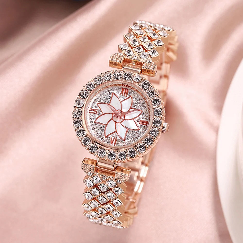 Kegllect 5PCS Women's New Full Diamond Fashion Trend Watch Versatile Light Luxury Watches