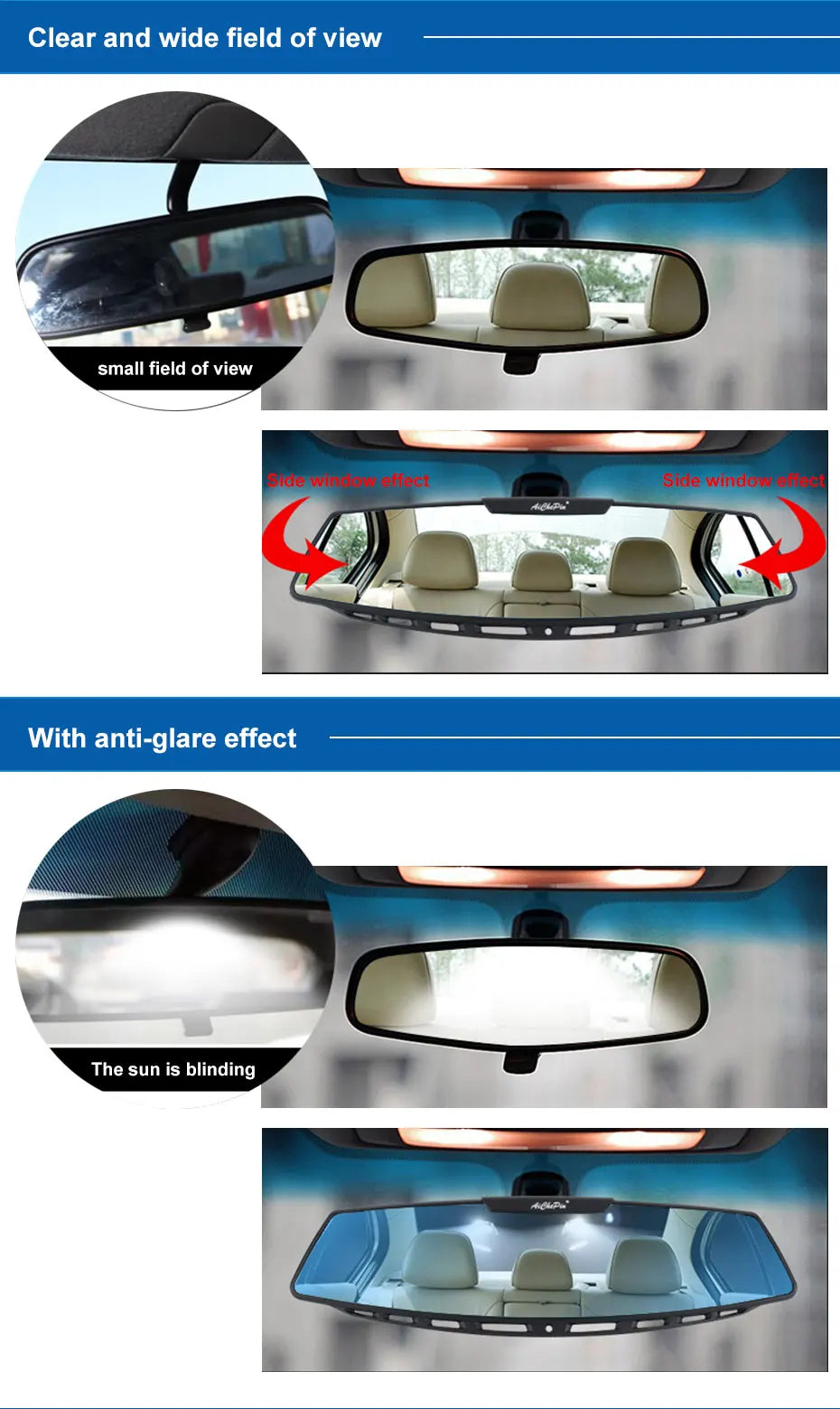 BLALION Car Baby Mirror Rear View Mirror Wide Angle Panoramic Assisting Large Vision Interior Monitor Universal Car Accessories